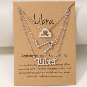 Zodiac 3 Piece Silver Tone Charm Necklace, Libra